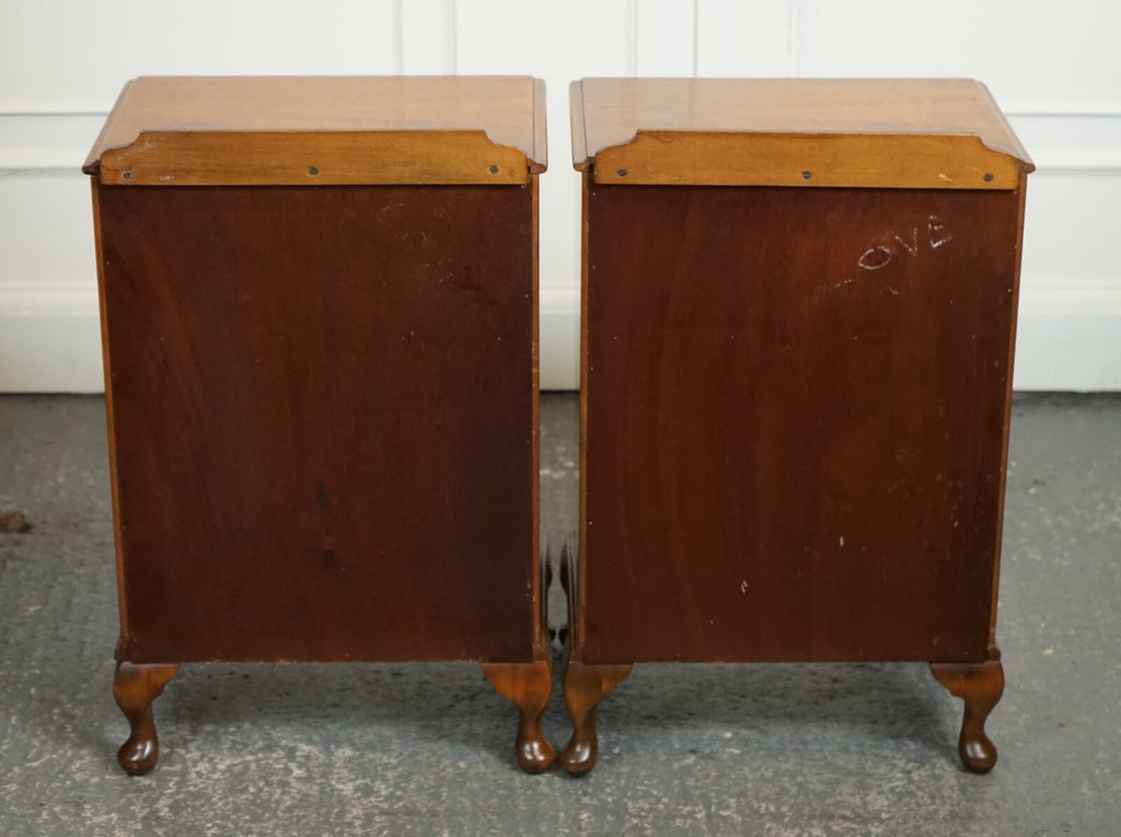 PAIR ART WALNUT DECO BEDSIDE NIGHTSTANDS WITH CUPBOARD QUEEN ANNE LEGS J1
