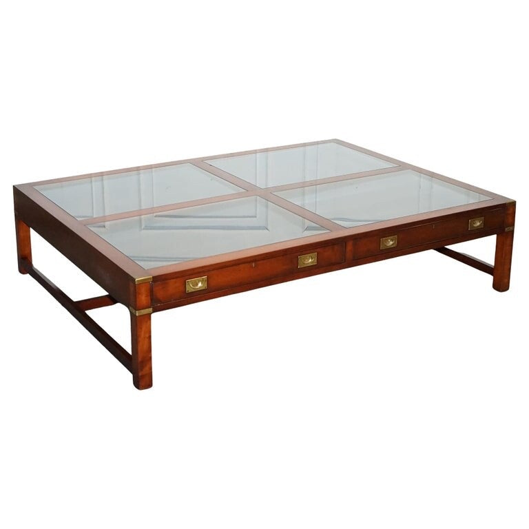 VERY LARGE COFFEE TABLE WITH INLAID GLASS PANELS  MADE BY KENNEDY HARRODS