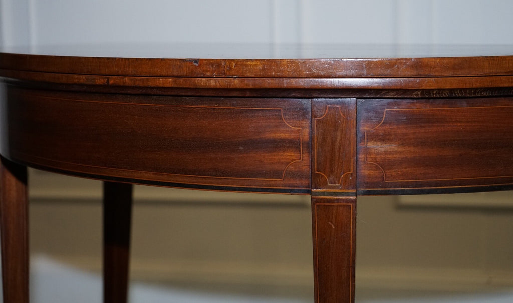 FINE ANTIQUE CIRCA 1890 CONSOLE GAMES DEMI LUNE HALLWAY CARD TABLE UNFOLDS