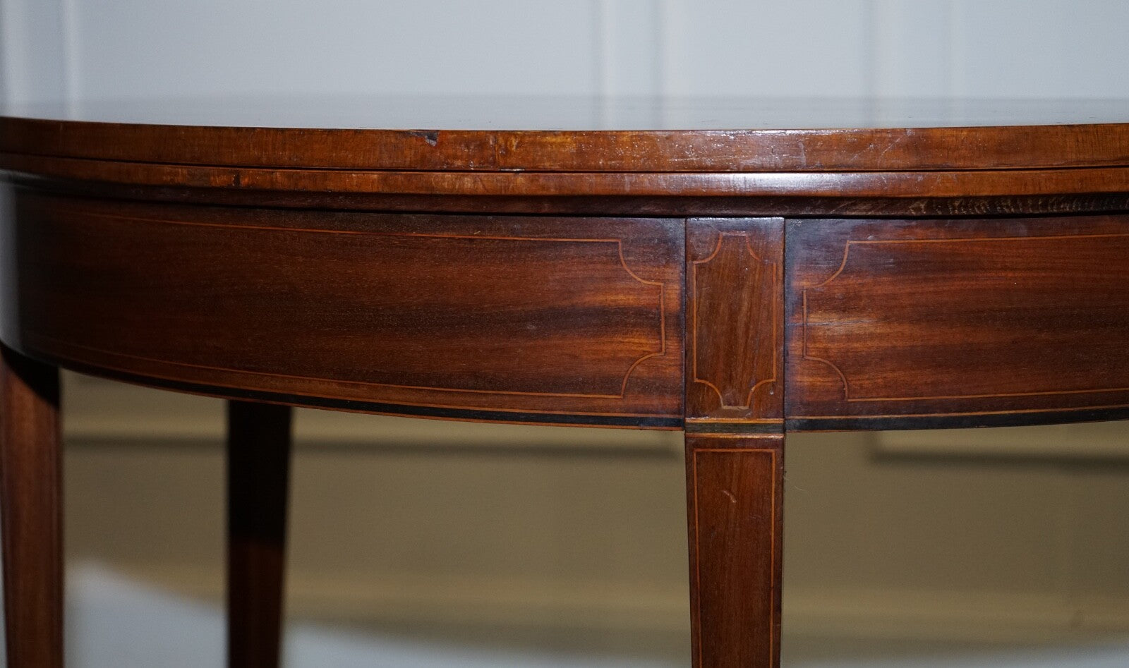 FINE ANTIQUE CIRCA 1890 CONSOLE GAMES DEMI LUNE HALLWAY CARD TABLE UNFOLDS