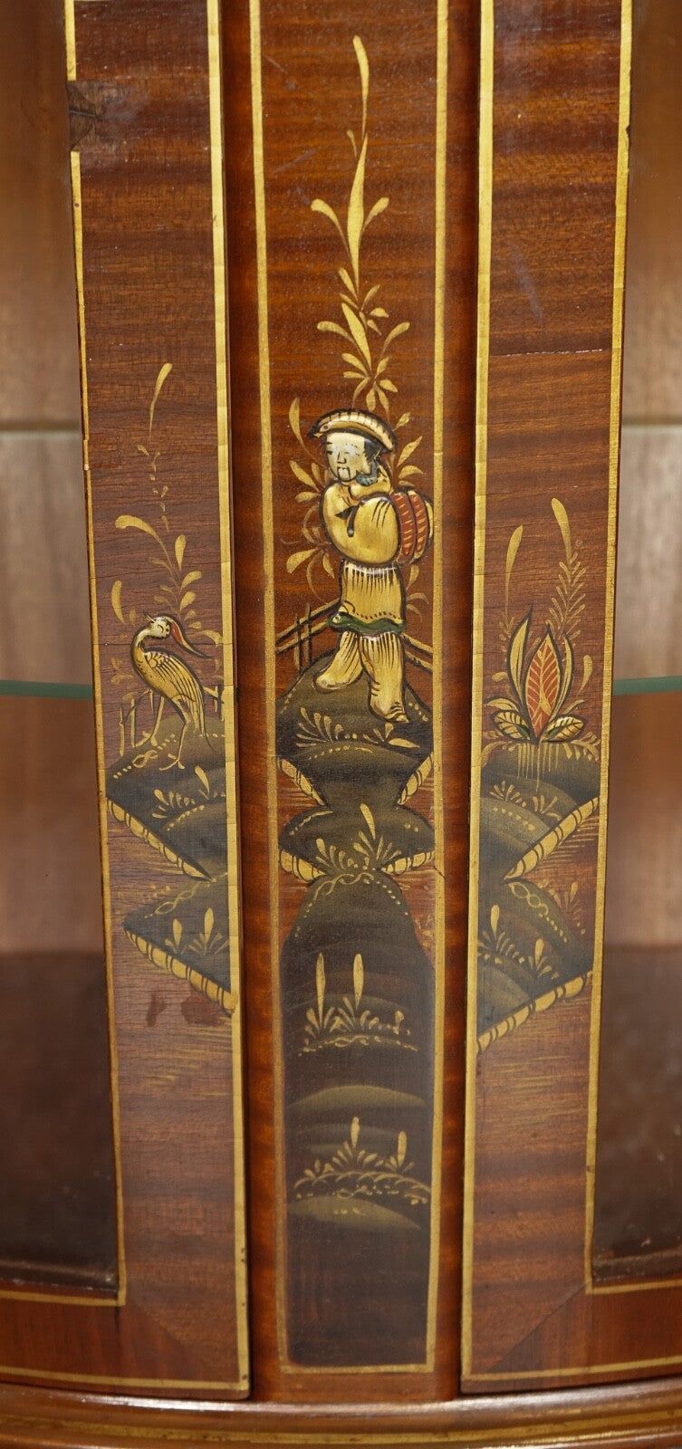 ORIENTAL CHINESE DWARF BOW FRONT DISPLAY CABINET WITH GLASS SHELVES