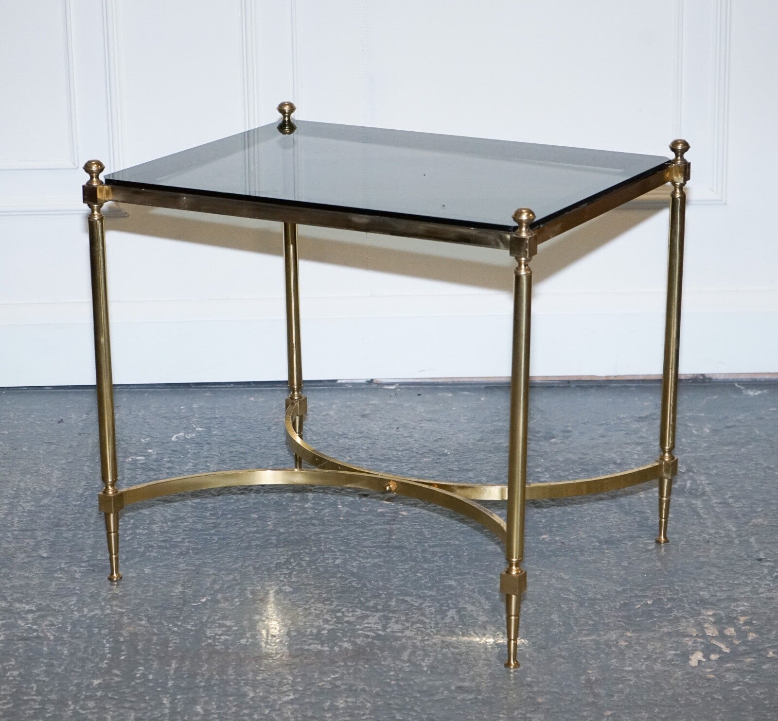 FRENCH HOLLYWOOD REGENCY 1960s BRASS & SMOKED GLASS COFFEE TABLE