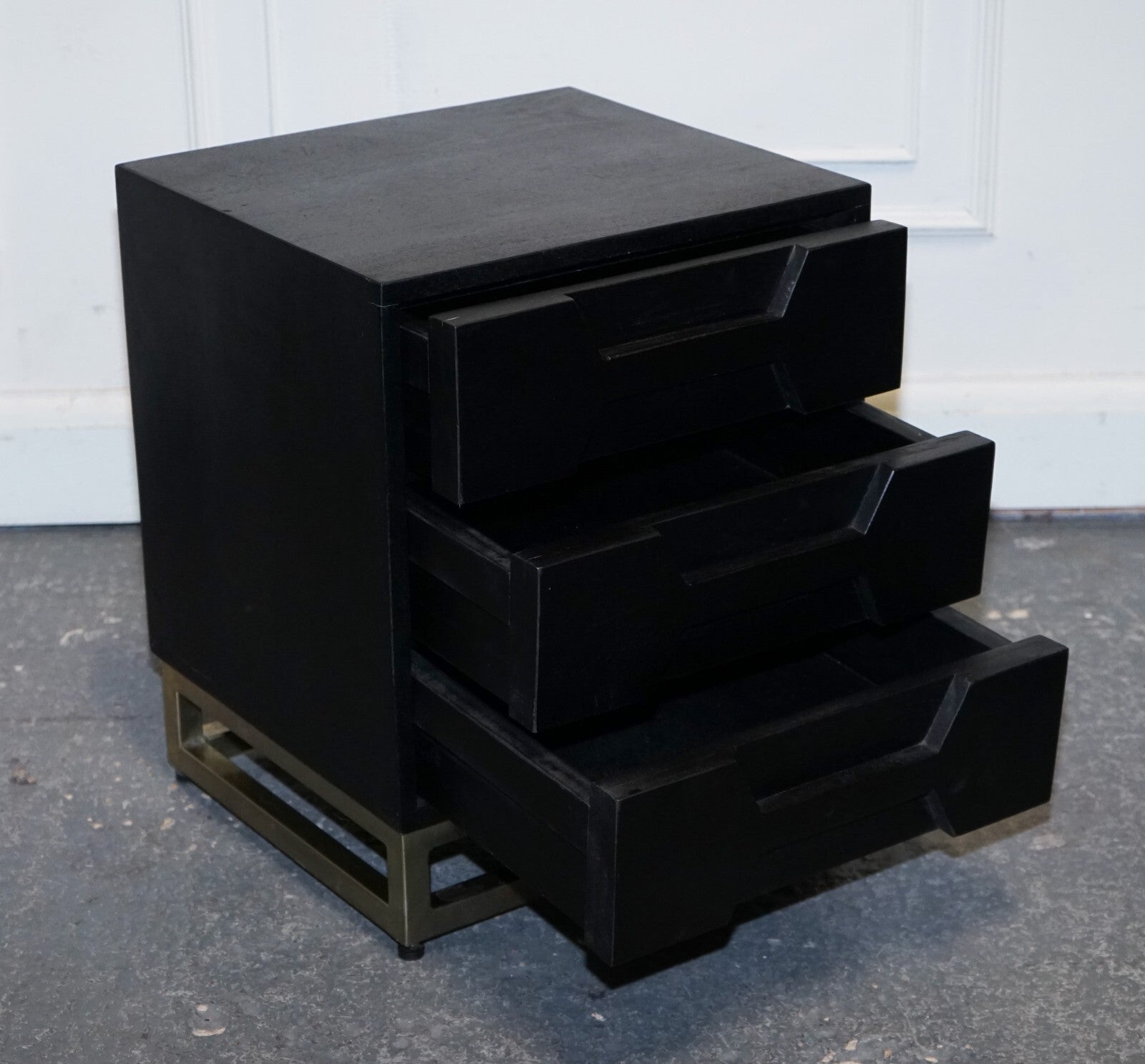 EX SHOWROOM ATKING AND THYME HEX BLACK AND GOLD BEDSIDE TABLE