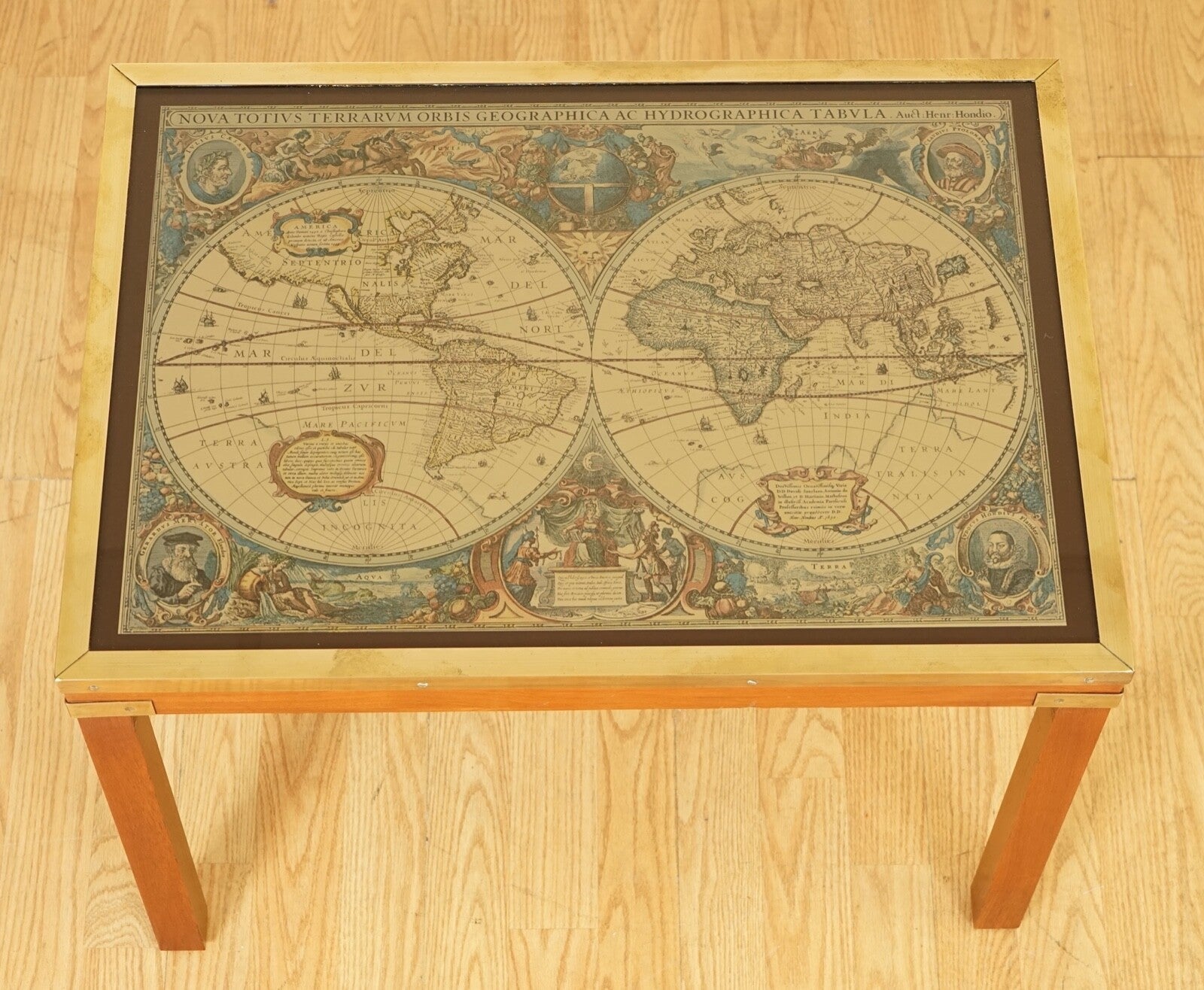 STUNNING COFFEE & SIDE TABLE NEST OF TABLES MILITARY CAMPAIGN WITH WORLD MAPS