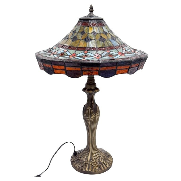 BEAUTIFUL VINTAGE TIFFANY STYLE STAINED GLASS GEOMETRY LAMP