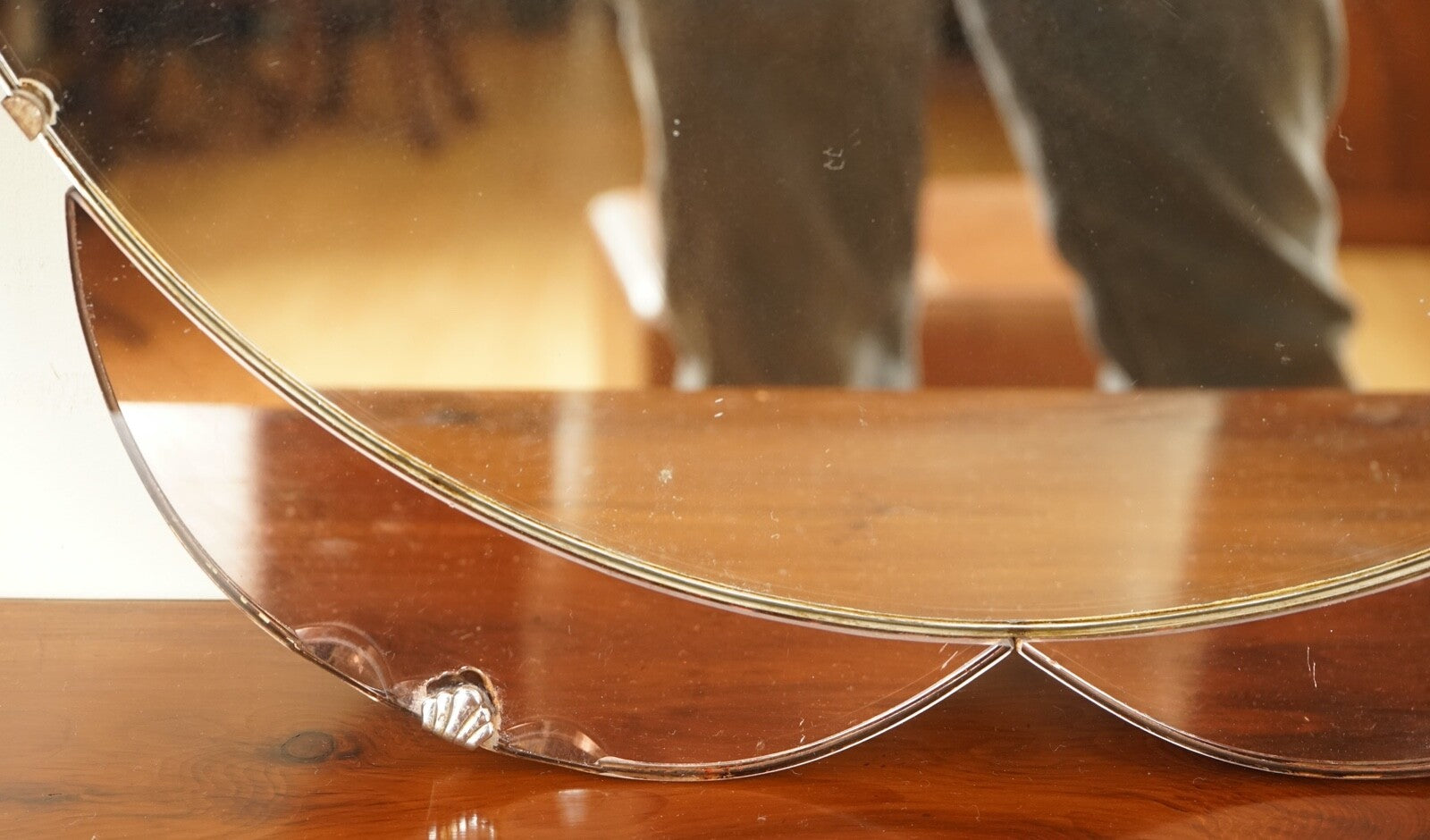 STUNNING 1930's AMBER/PEACH IN SHAPE OF A FLOWER BEVELLED MIRROR
