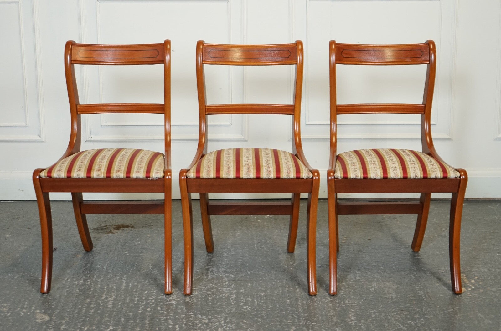 VINTAGE SET OF 8 YEW WOOD DINING CHAIRS J1