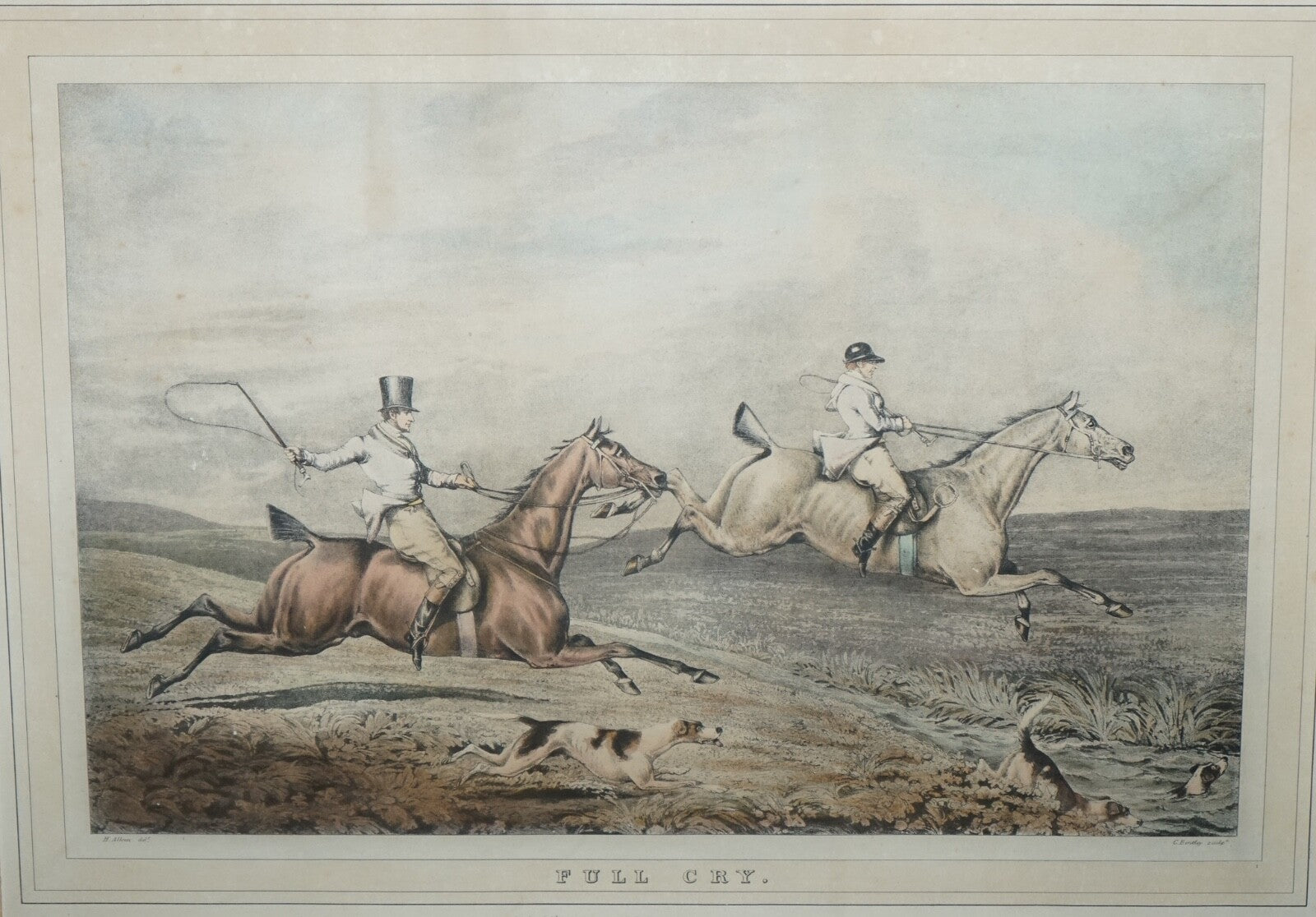 SET OF FOUR PRINTS BURR WALNUT FRAMES IN THE MANNER OF HENRY THOMAS ALKEN