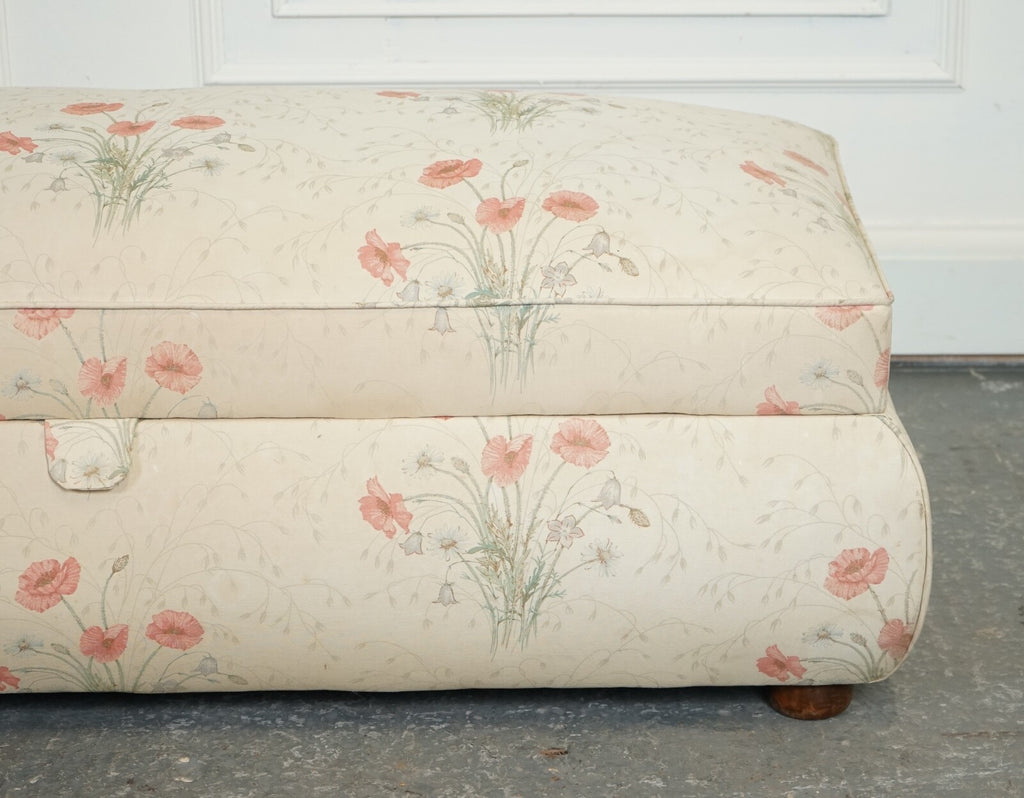 LARGE ANTIQUE VICTORIAN POPPY FLOWER PATTERN FABRIC OTTOMAN CHEST TRUNK  J1