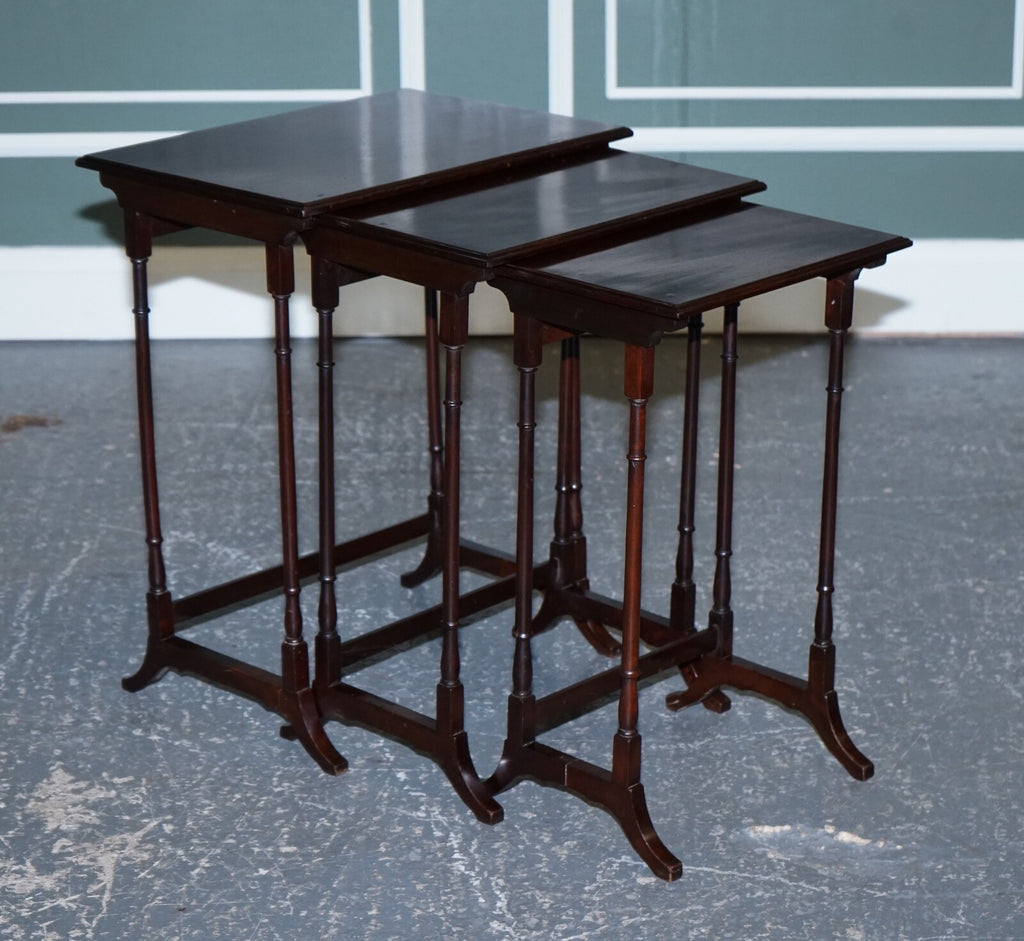 VICTORIAN NEST OF THREE NESTING TABLES SIDE TABLES WITH BAMBOO LEGS