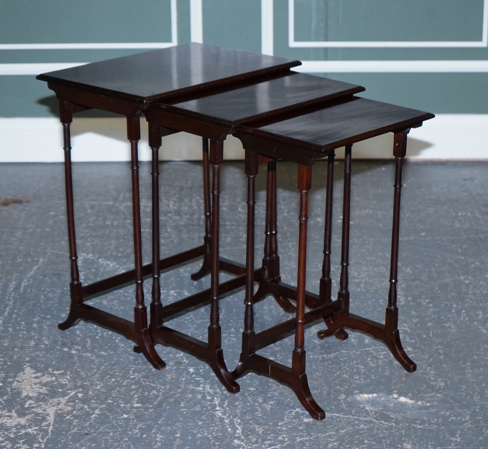 VICTORIAN NEST OF THREE NESTING TABLES SIDE TABLES WITH BAMBOO LEGS