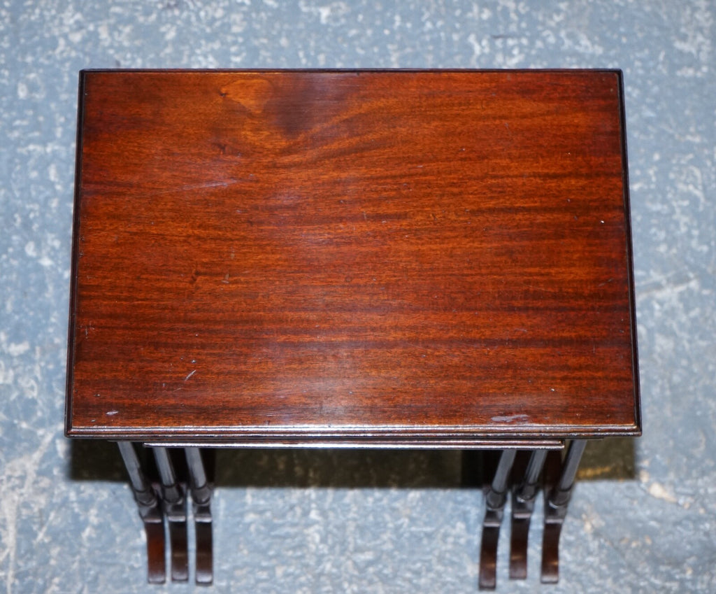 VICTORIAN NEST OF THREE NESTING TABLES SIDE TABLES WITH BAMBOO LEGS