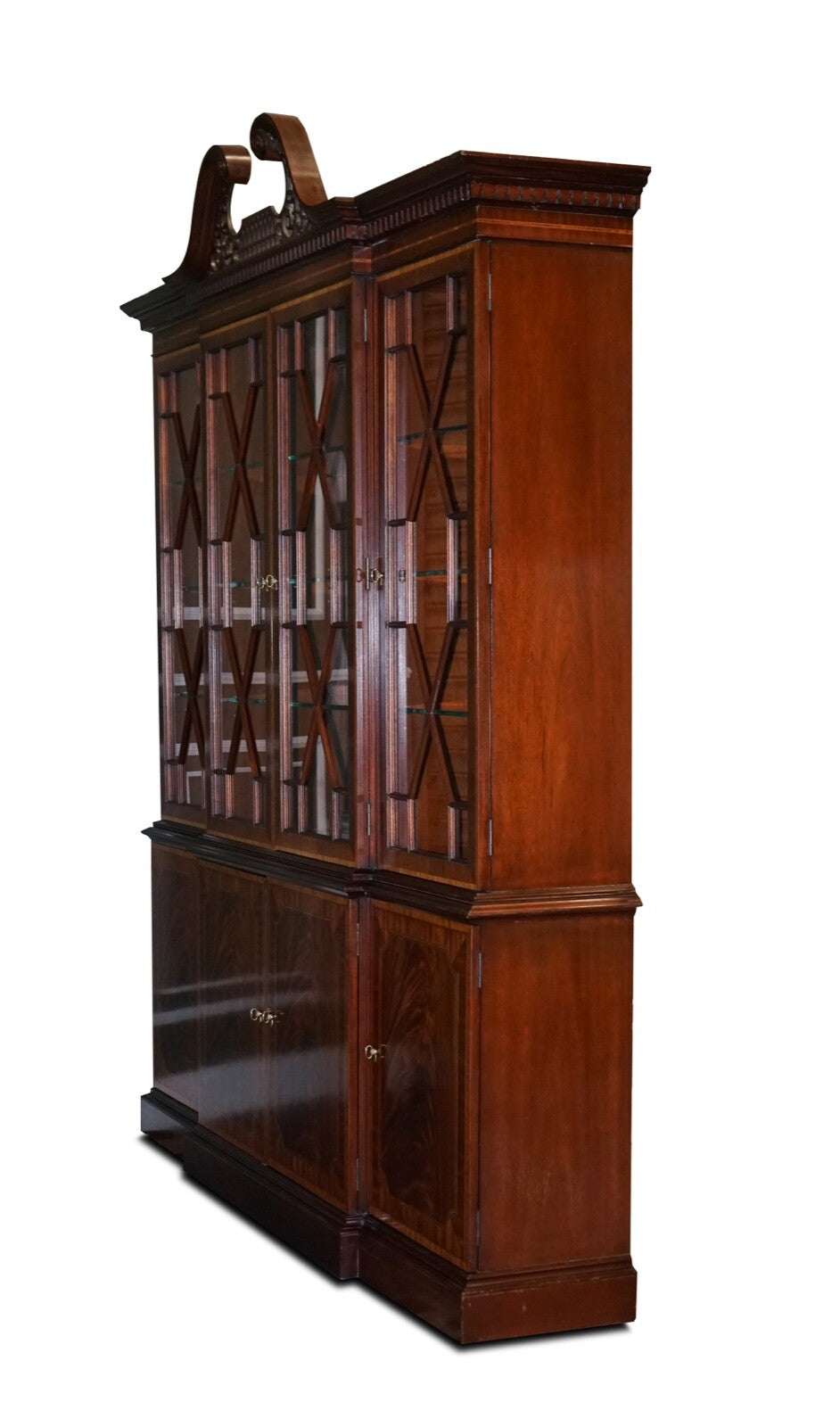 LARGE GEORGIAN STYLE MAHOGANY BREAKFRONT BOOKCASE COUNCILL FURNITURE