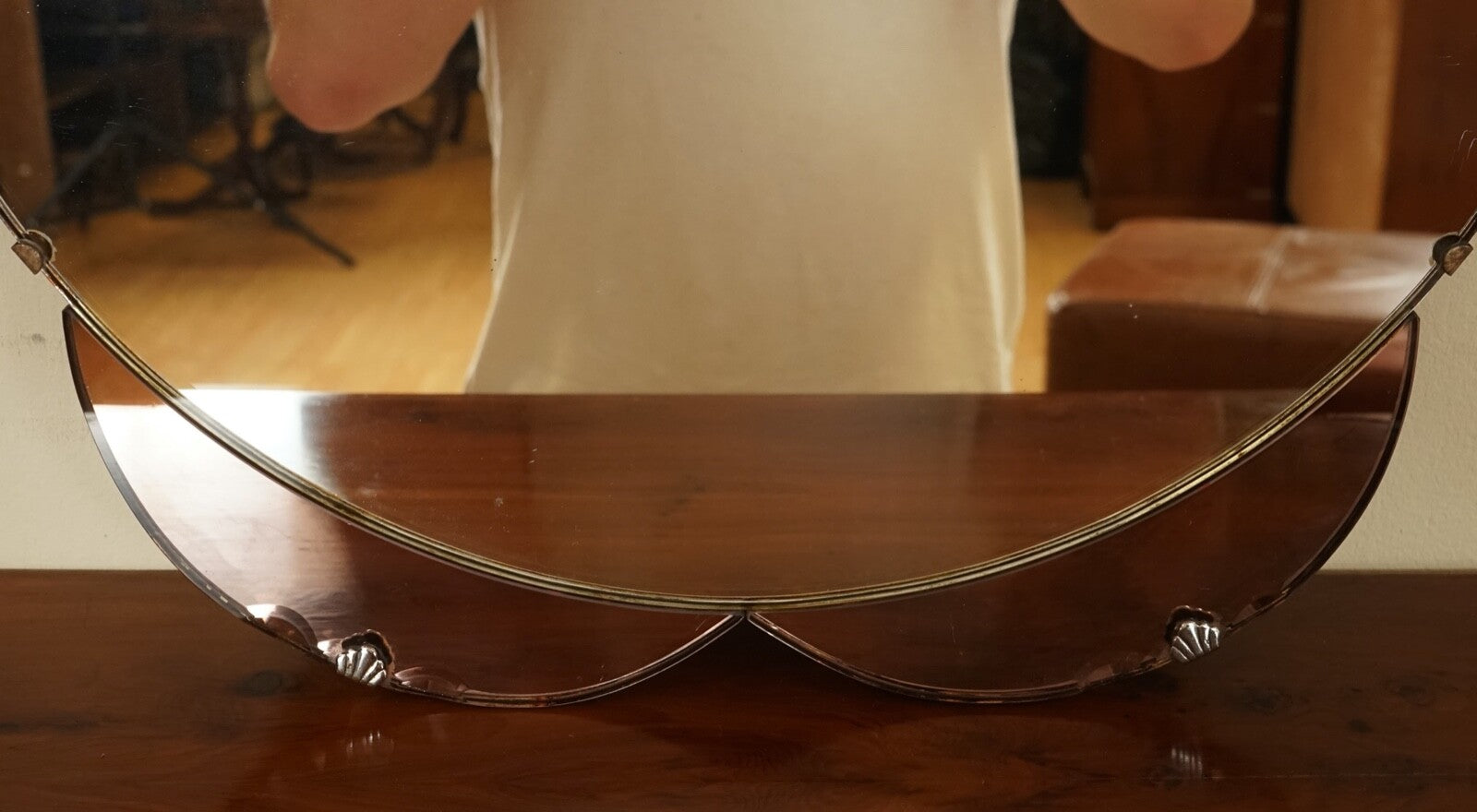 STUNNING 1930's AMBER/PEACH IN SHAPE OF A FLOWER BEVELLED MIRROR