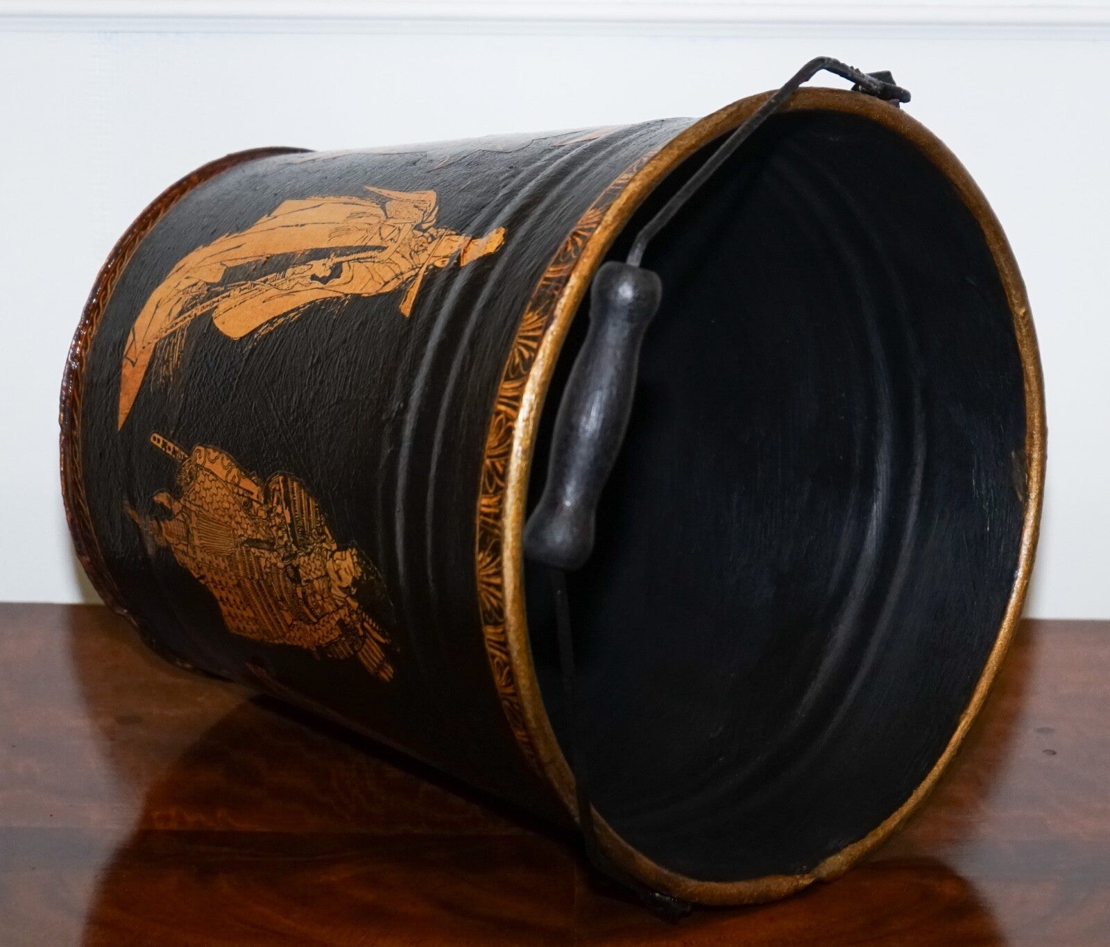 VINTAGE METAL TRADITIONAL DECOUPAGE BIN OR PLANTER BUCKET ORIENTAL DECORATIONS