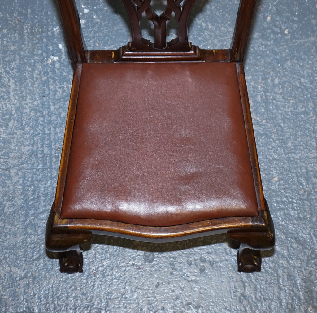JAMES PHILLIPS CHIPPENDALE STYLE CLAW & BALL SIDE DINING DESK LEATHER CHAIRS