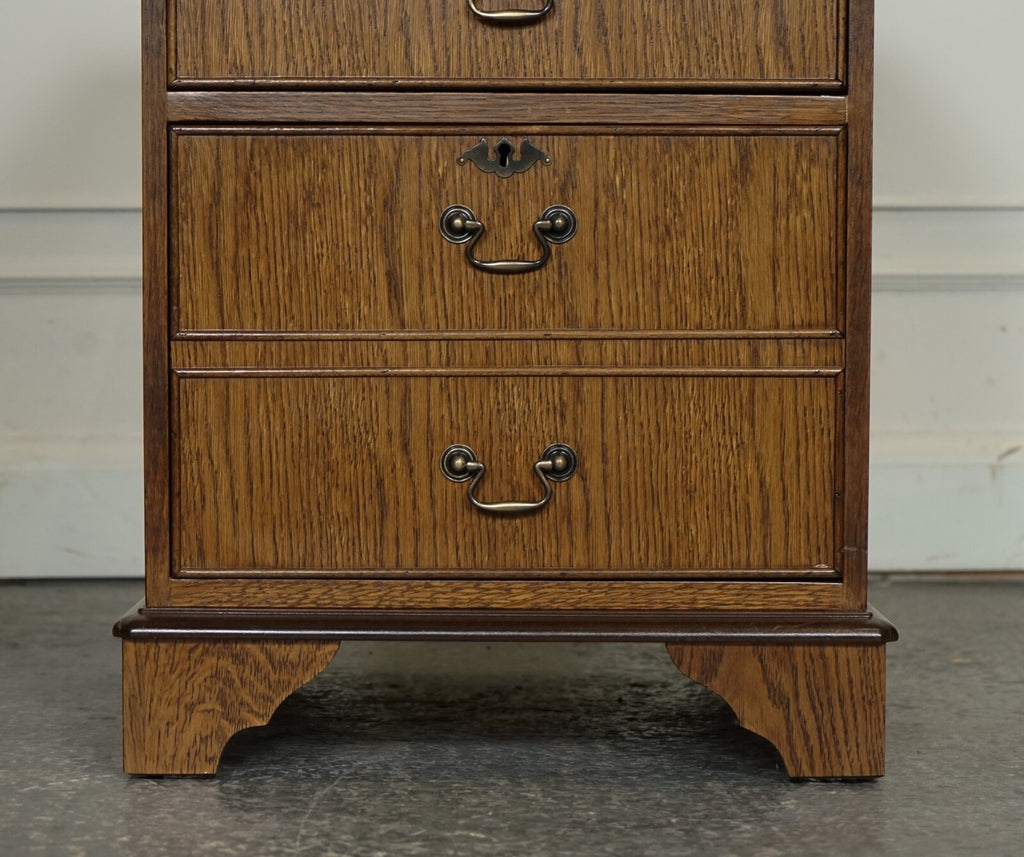 VINTAGE OAK OFFICE FILLING CABINET TWO DRAWERS BROWN LEATHER TOP PART OF SUITE