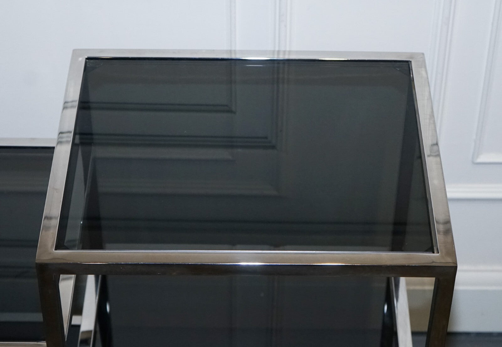 SHOWROOM CASA PADRINO SMOKED GLASS POLiSHED STAINLESS STEEL CONSOLE TABLE