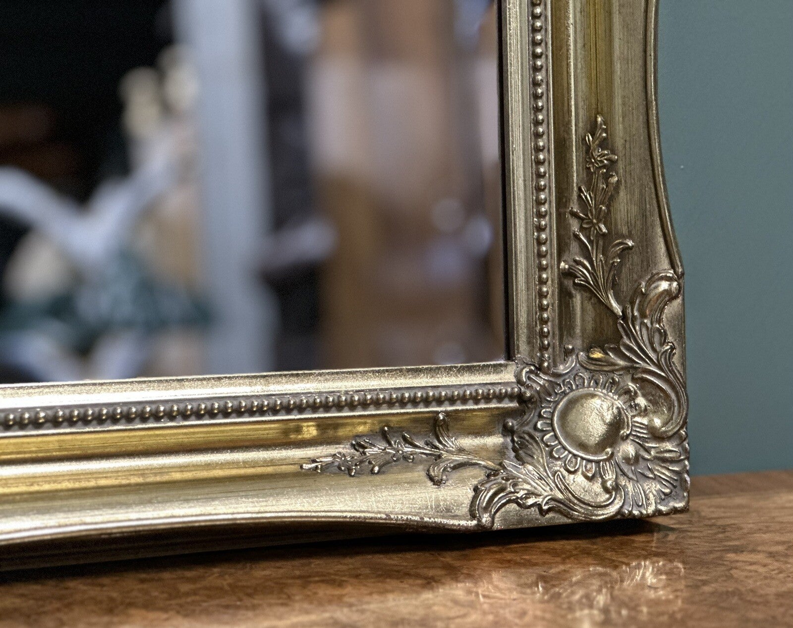 VINTAGE GOLDEN GILT STYLE OVERMANTEL WALL HANGING MIRROR, WIDTH 90 CM