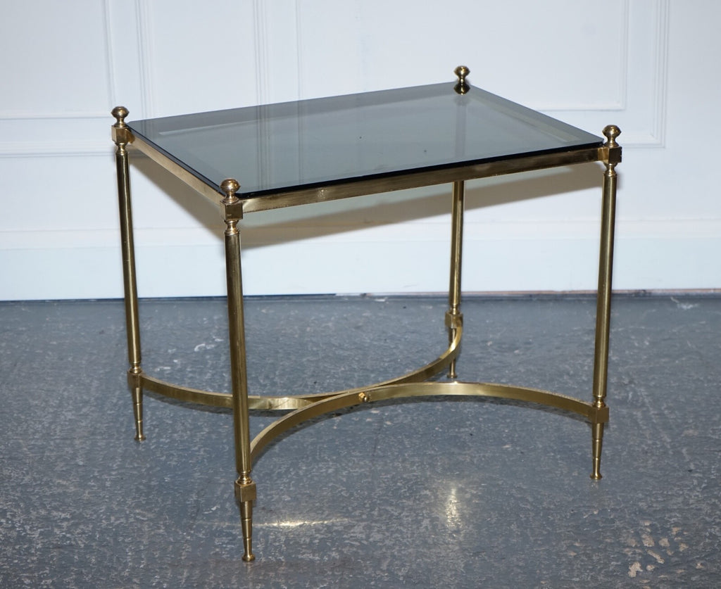 FRENCH HOLLYWOOD REGENCY 1960s BRASS & SMOKED GLASS COFFEE TABLE