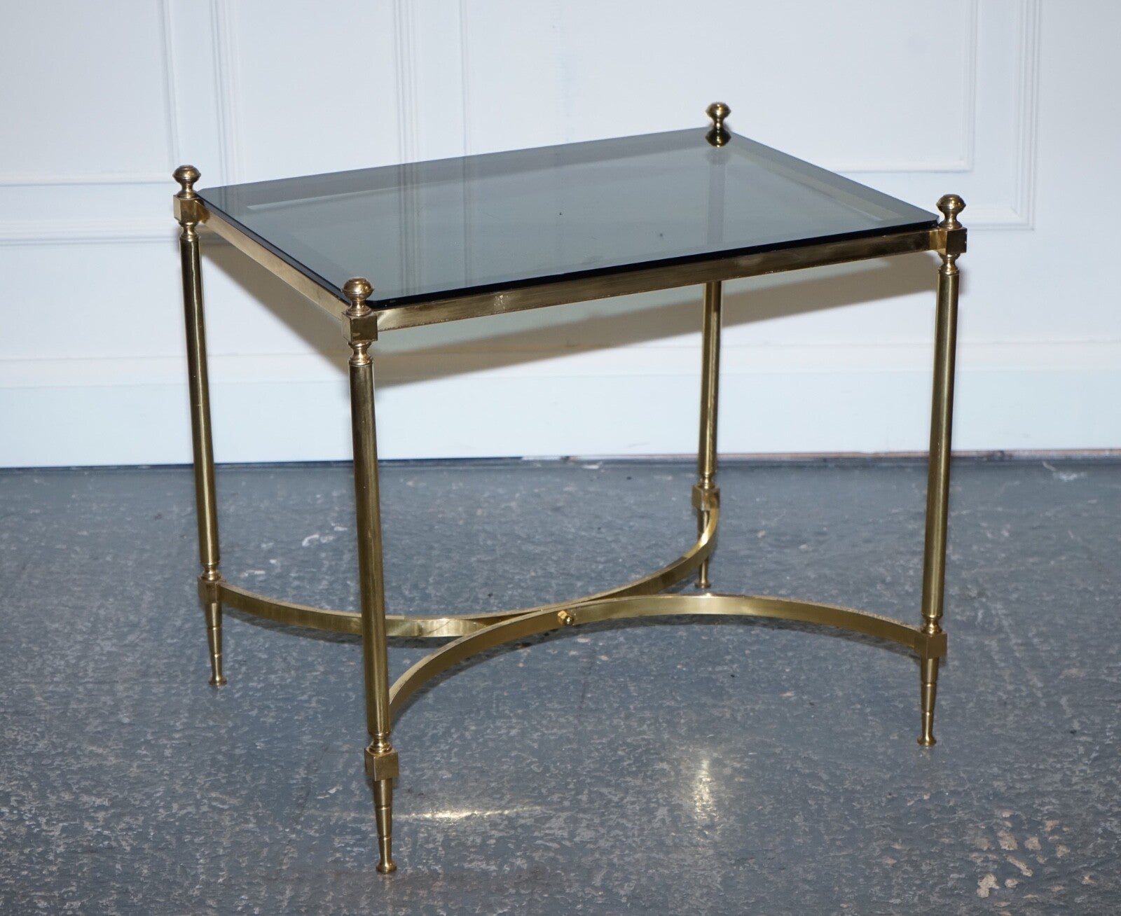 FRENCH HOLLYWOOD REGENCY 1960s BRASS & SMOKED GLASS COFFEE TABLE