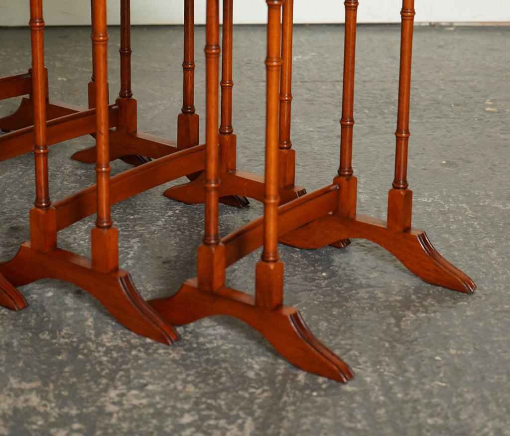 BEVAN FUNNELL YEW WOOD FAUX BAMBOO NEST OF FOUR TABLES