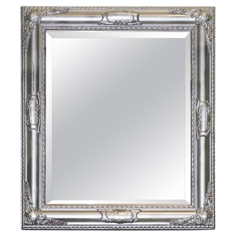 VINTAGE SILVER CARVED SILVER BEVELLED RECTANGULAR MiRROR