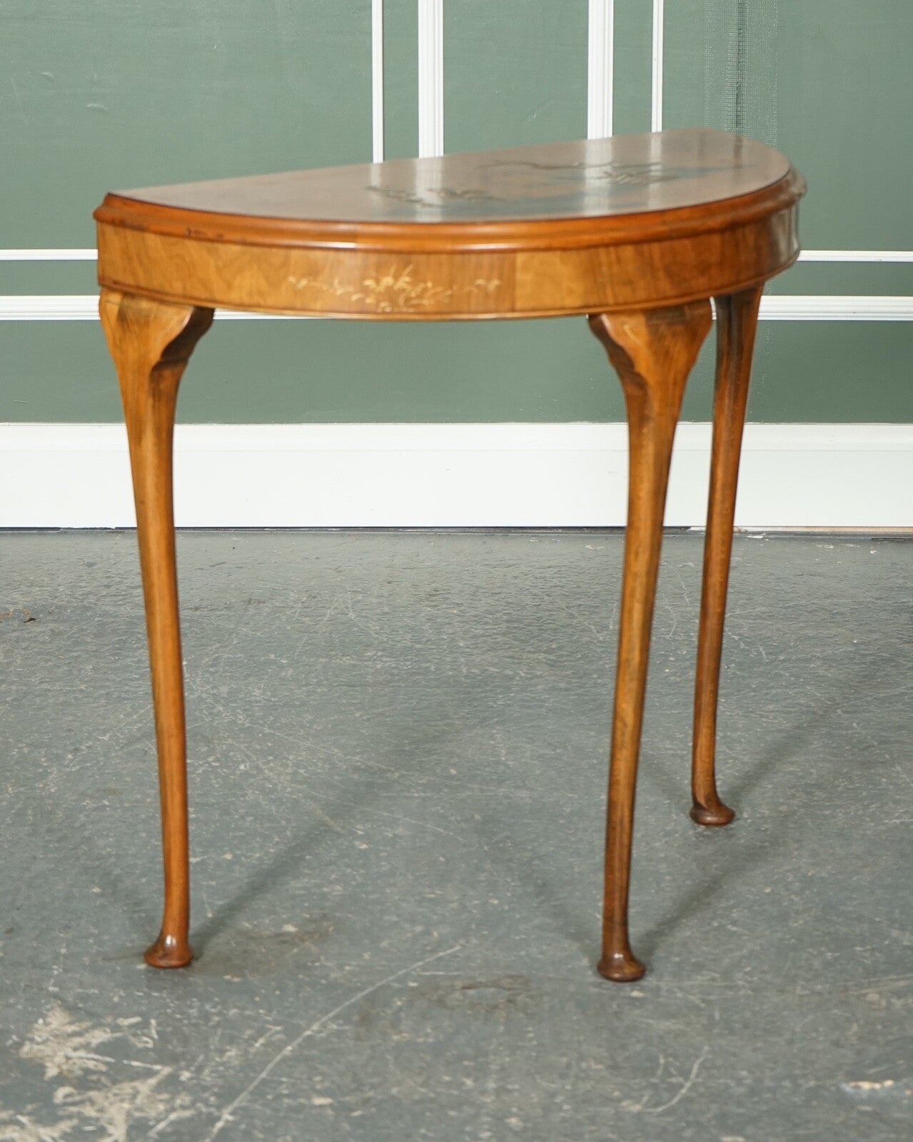 VINTAGE ORIENTAL HALF MOON DEMI LUNE TABLE MADE BY NORTHAMPTON CABINET COMPANY