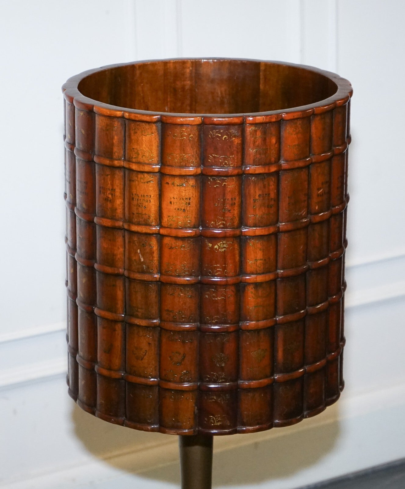 VINTAGE THEODORE ALEXANDER LEATHER FAUX BOOK WASTE BASKET OFFICE BIN