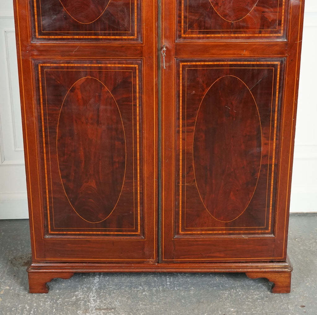 EDWARDIAN FLAMED HARDWOOD SHERATON REVIVAL DOUBLE WARDROBE J1