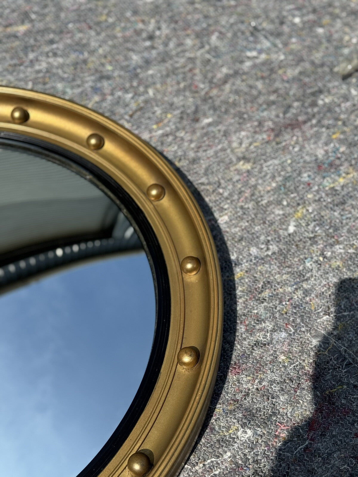 ANTIQUE 1920's CONVEX GOLD GILTWOOD BEVELLED MIRROR