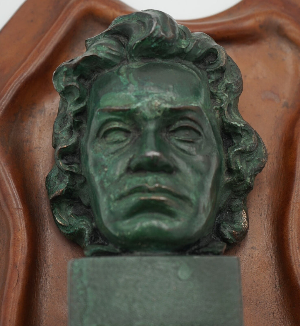 VERY RARE MOZART AND BEETHOVEN LEATHER BOOKENDS WITH LOVELY PATINA