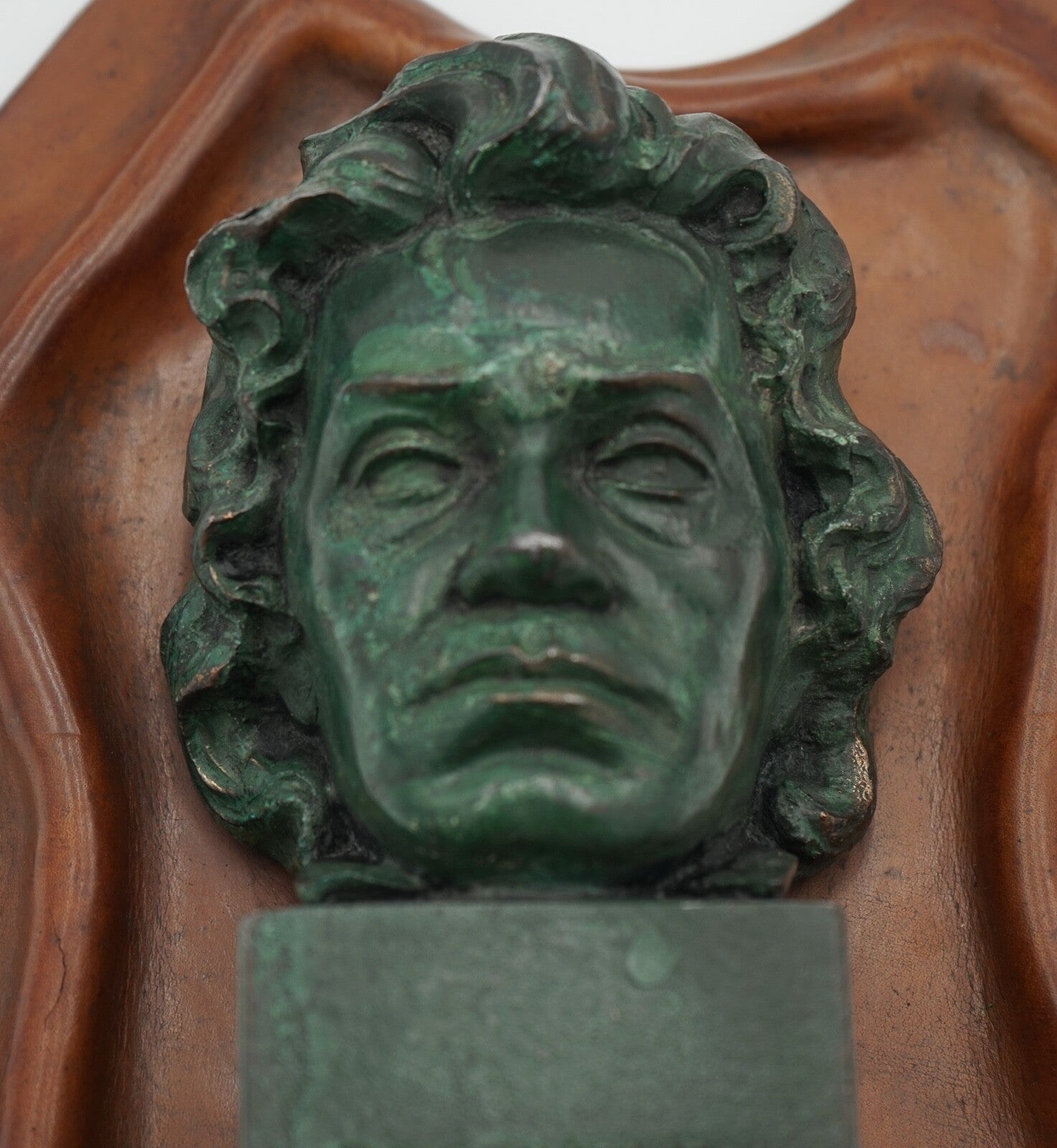 VERY RARE MOZART AND BEETHOVEN LEATHER BOOKENDS WITH LOVELY PATINA