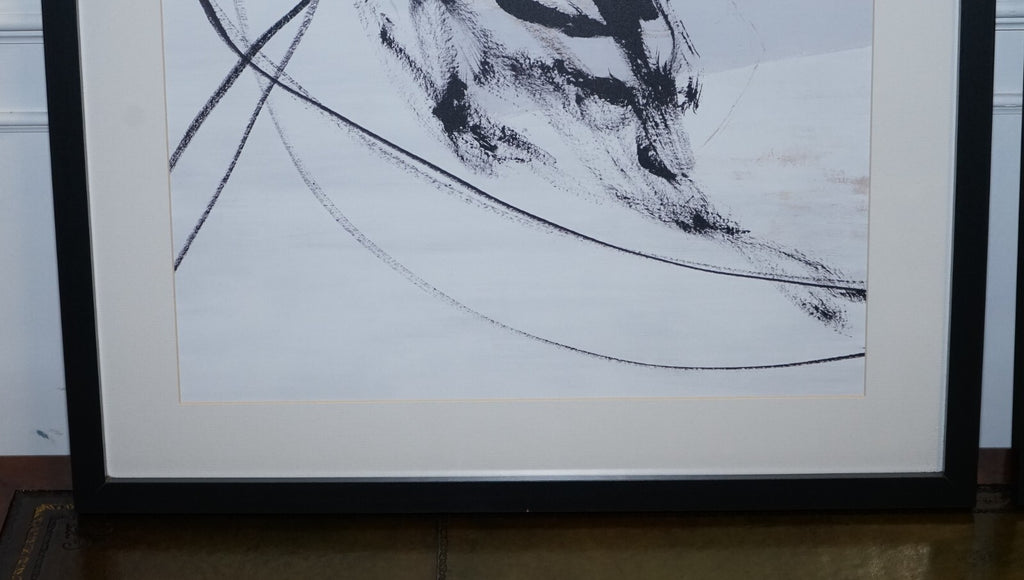 PAIR OF MODERN ART CHARCOAL STYLE WALL PAINTINGS  BLACK FRAME 1/2