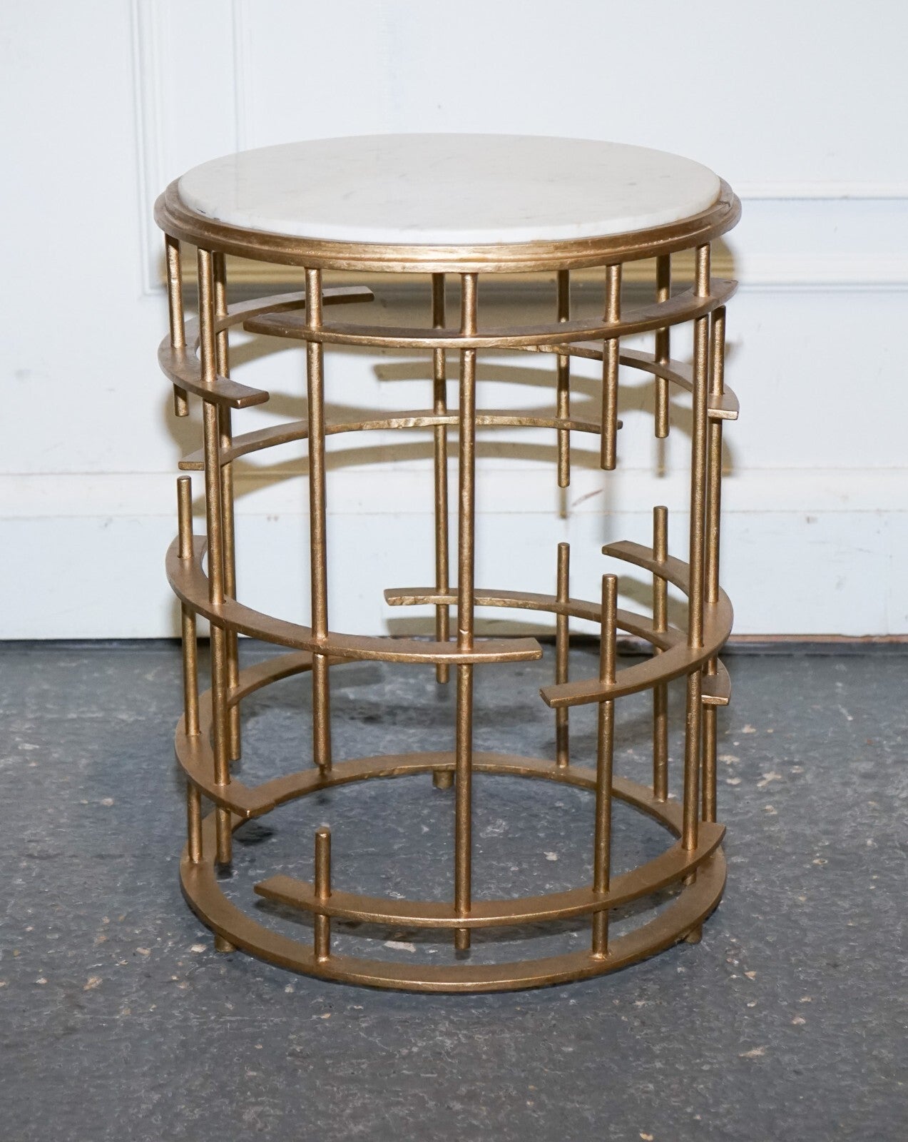 STUNNING ART DECO STYLE CYLINDRICAL MARBLE METAL GOLD BASE PLANT LAMP SIDE TABLE