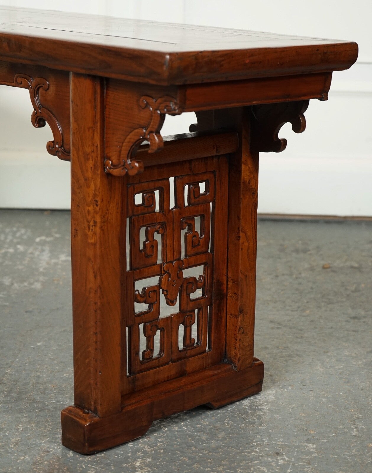 LATE 19TH CENTURY CHINESE ALTAR TABLE BENCH ELM WOOD J1