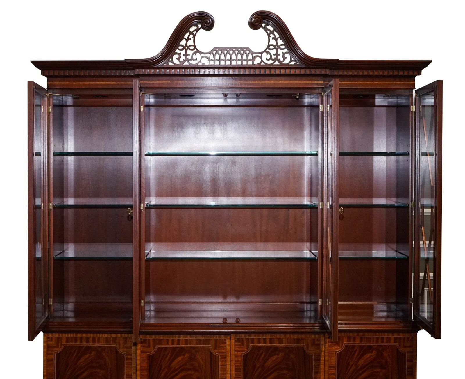 LARGE GEORGIAN STYLE MAHOGANY BREAKFRONT BOOKCASE COUNCILL FURNITURE