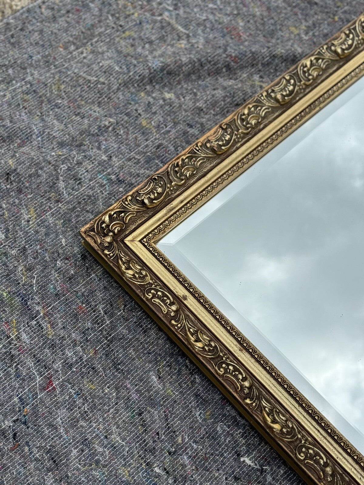 LARGE VINTAGE GOLD ORNATE BEVELLED MIRROR
