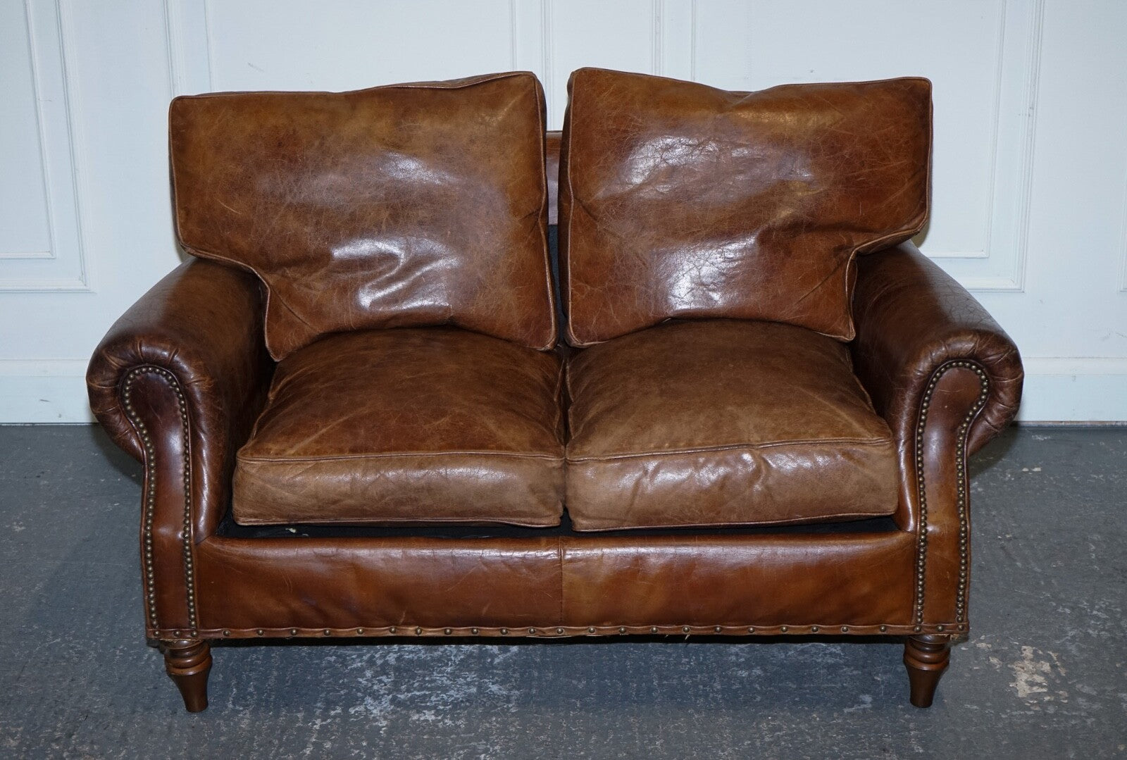 VINTAGE HALO TIMOTHY OULTON BALMORAL TWO SEATER BROWN HERITAGE LEATHER SOFA