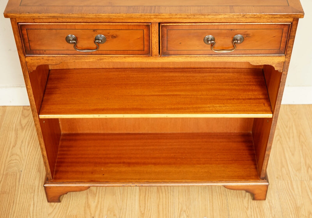 VINTAGE YEW WOOD DWARF OPEN LIBARY BOOKCASE CABINET