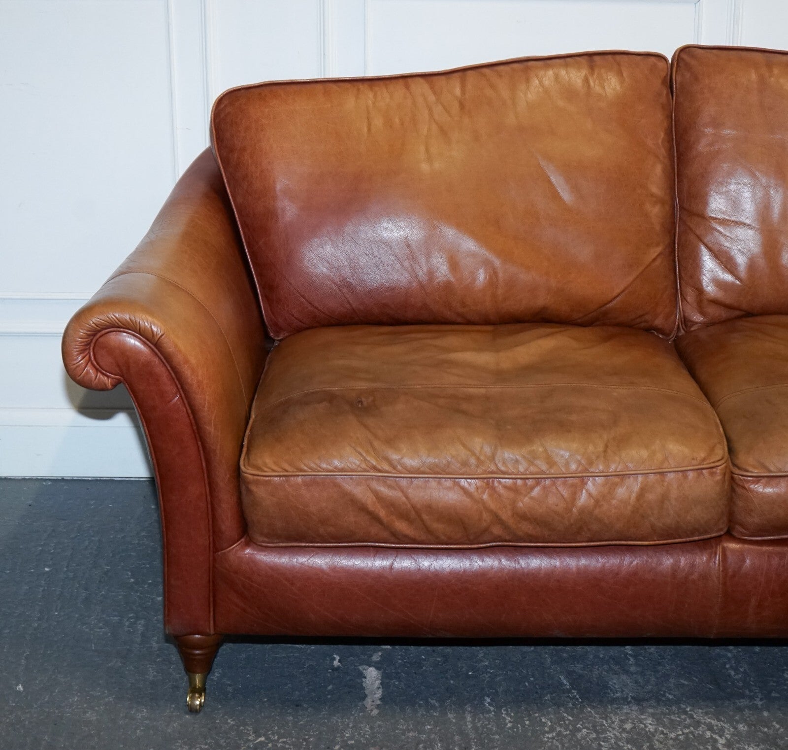 VINTAGE BROWN LEATHER TWO SEATER PARKER KNOLL SOFA