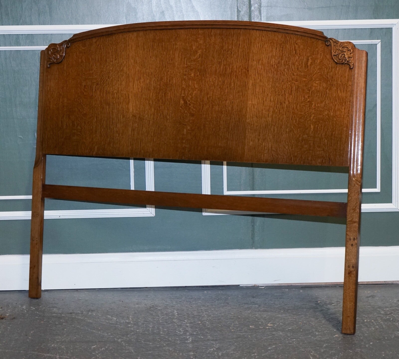 VINTAGE ART DECO OAK DOUBLE CARVED HEADBOARD
