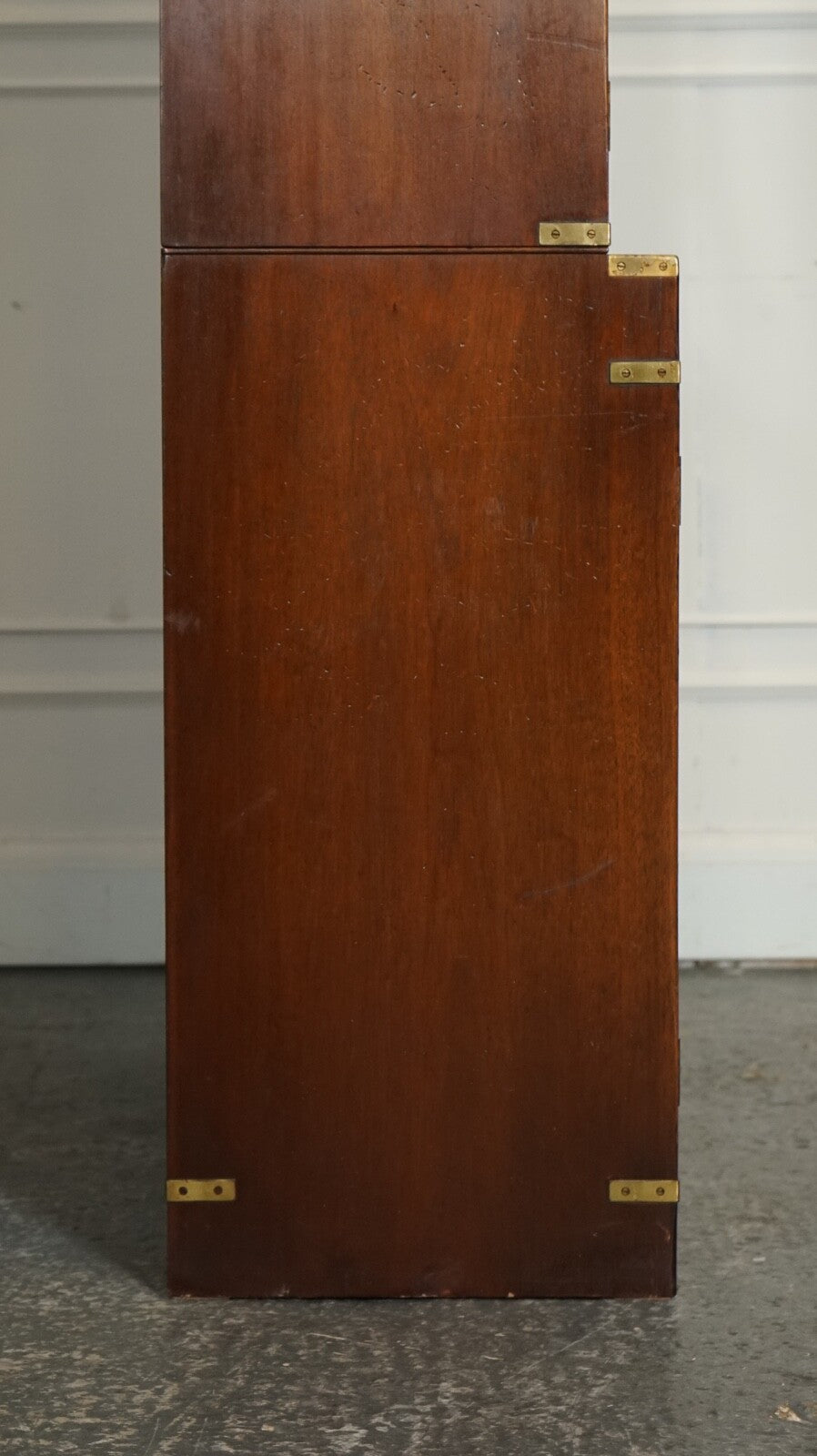 VINTAGE BEVAN FUNNELL MILITARY CAMPAIGN ASTRAL GLAZED LIBRARY DISPLAY CABINET