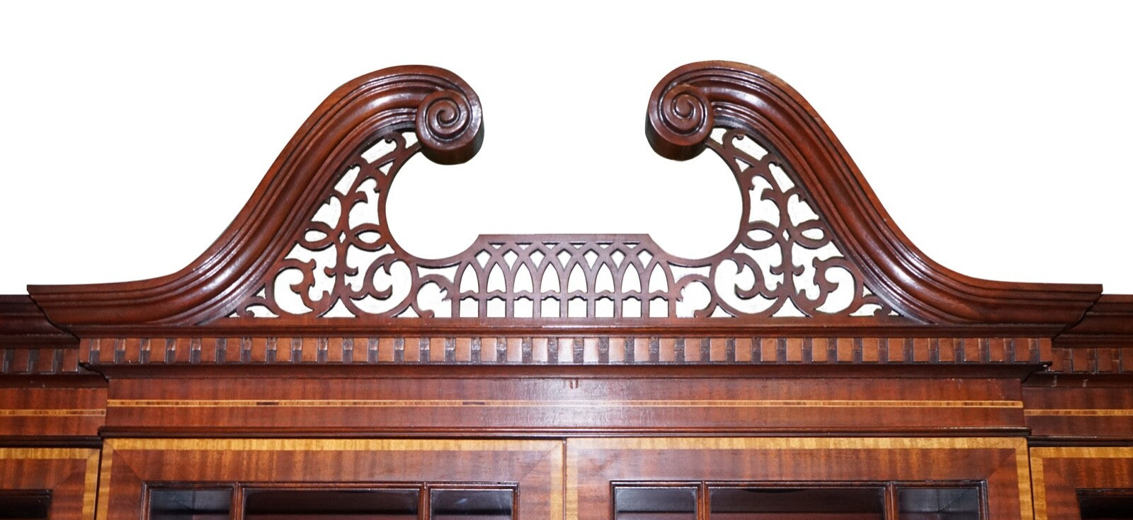 LARGE GEORGIAN STYLE MAHOGANY BREAKFRONT BOOKCASE COUNCILL FURNITURE