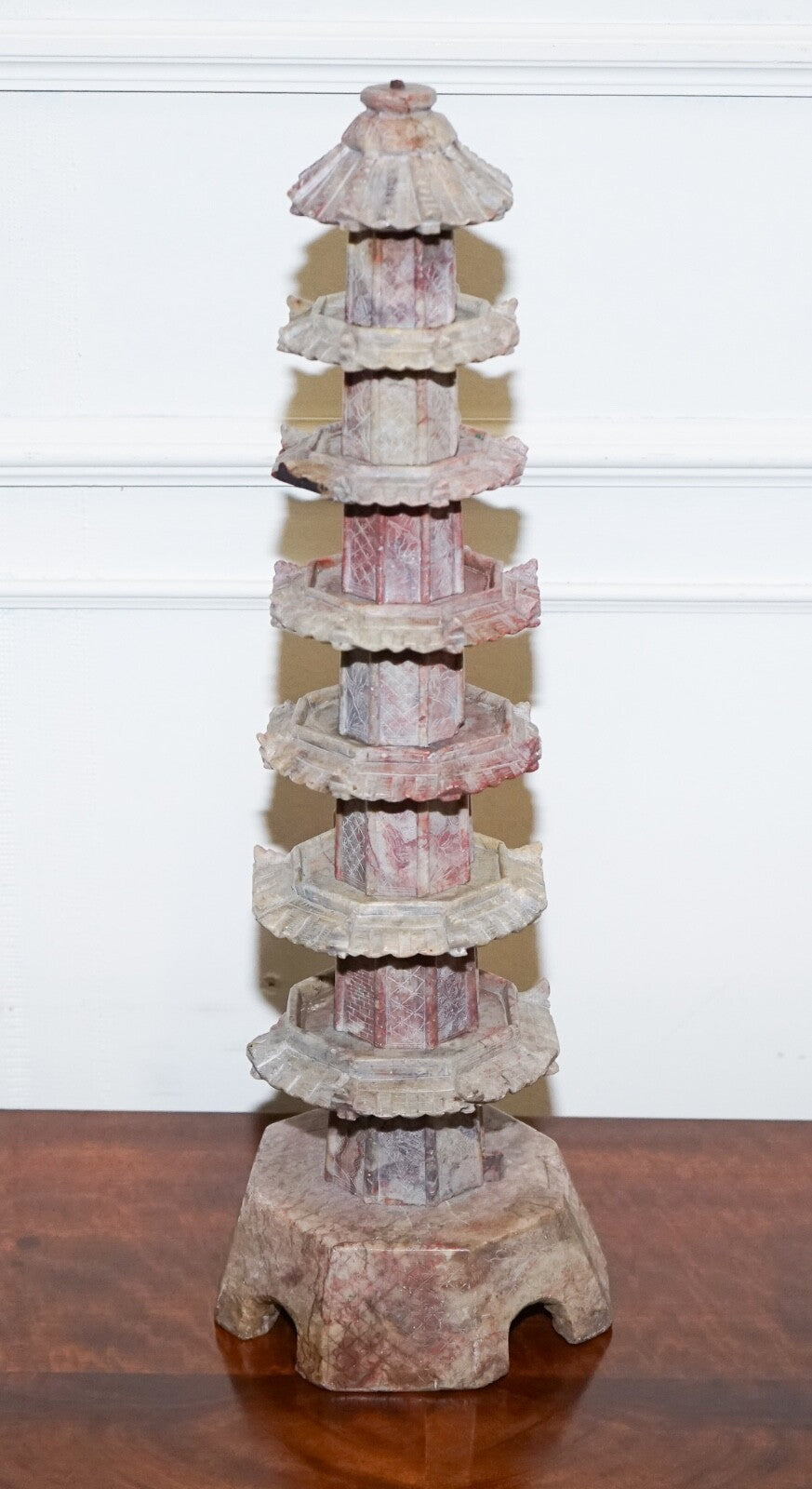 ANTIQUE 19TH CENTURY ORIENTAL CARVED SOAPSTONE PAGODA VERY DECORATIVE