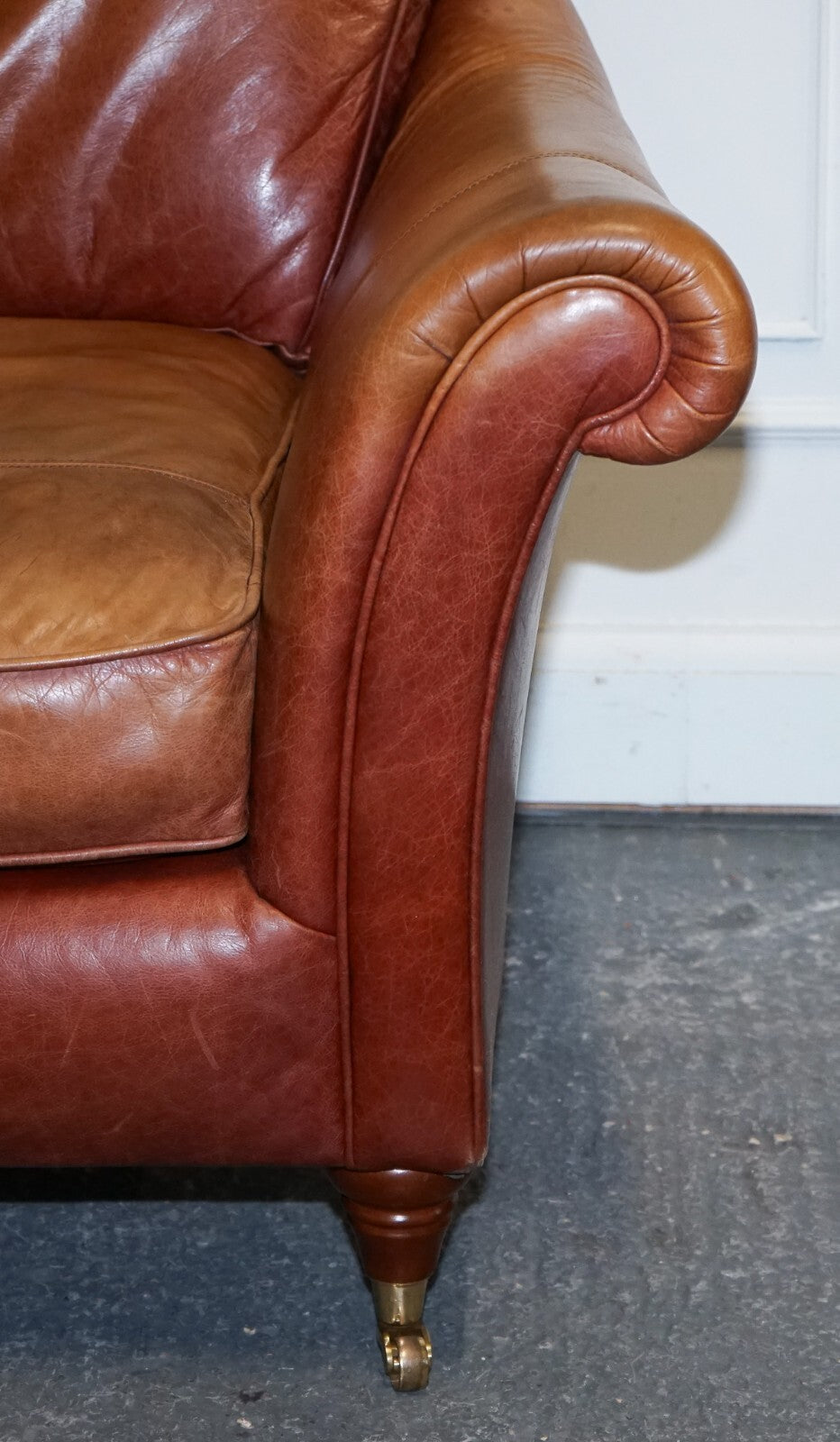 VINTAGE BROWN LEATHER TWO SEATER PARKER KNOLL SOFA