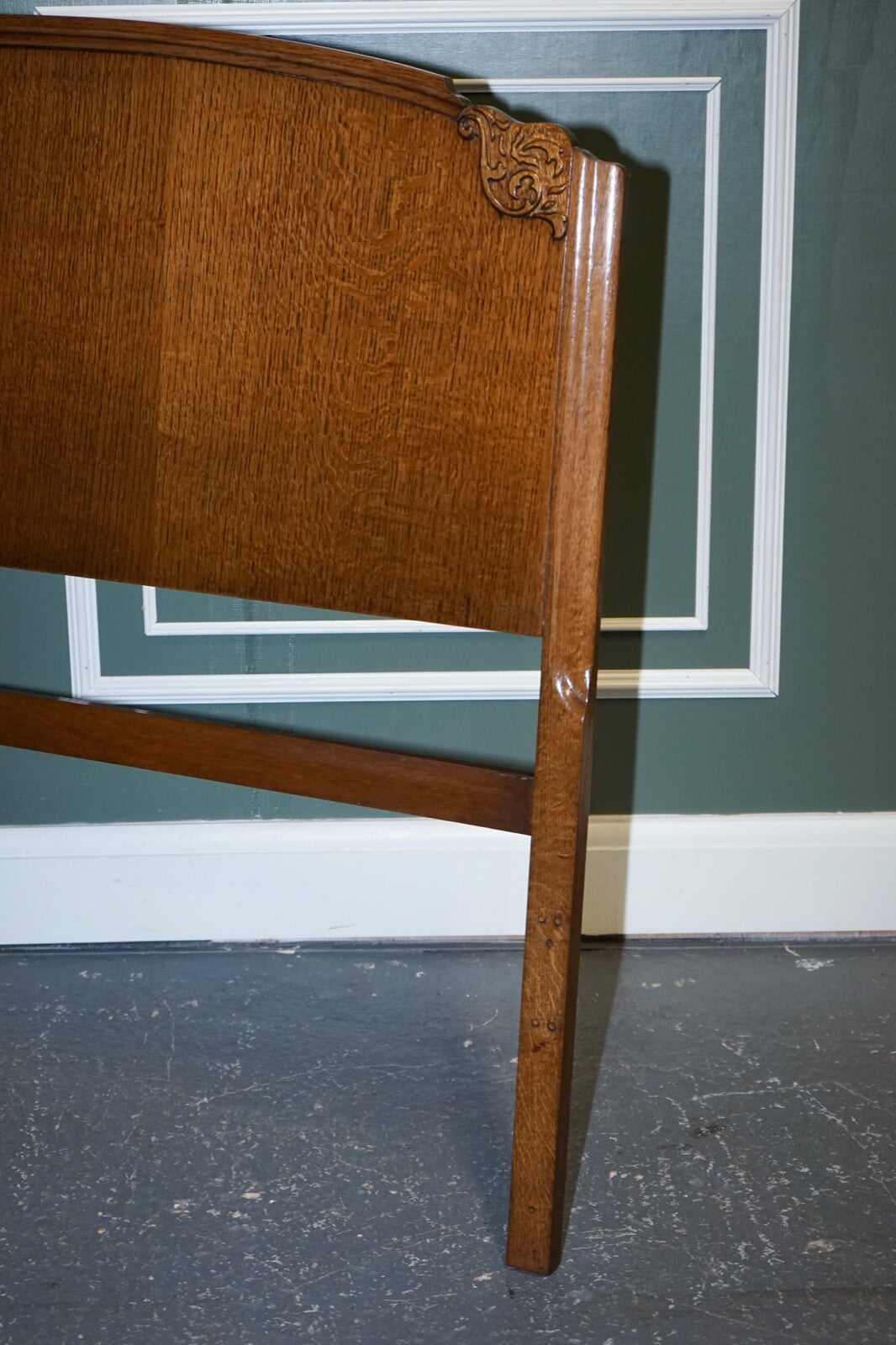 VINTAGE ART DECO OAK DOUBLE CARVED HEADBOARD