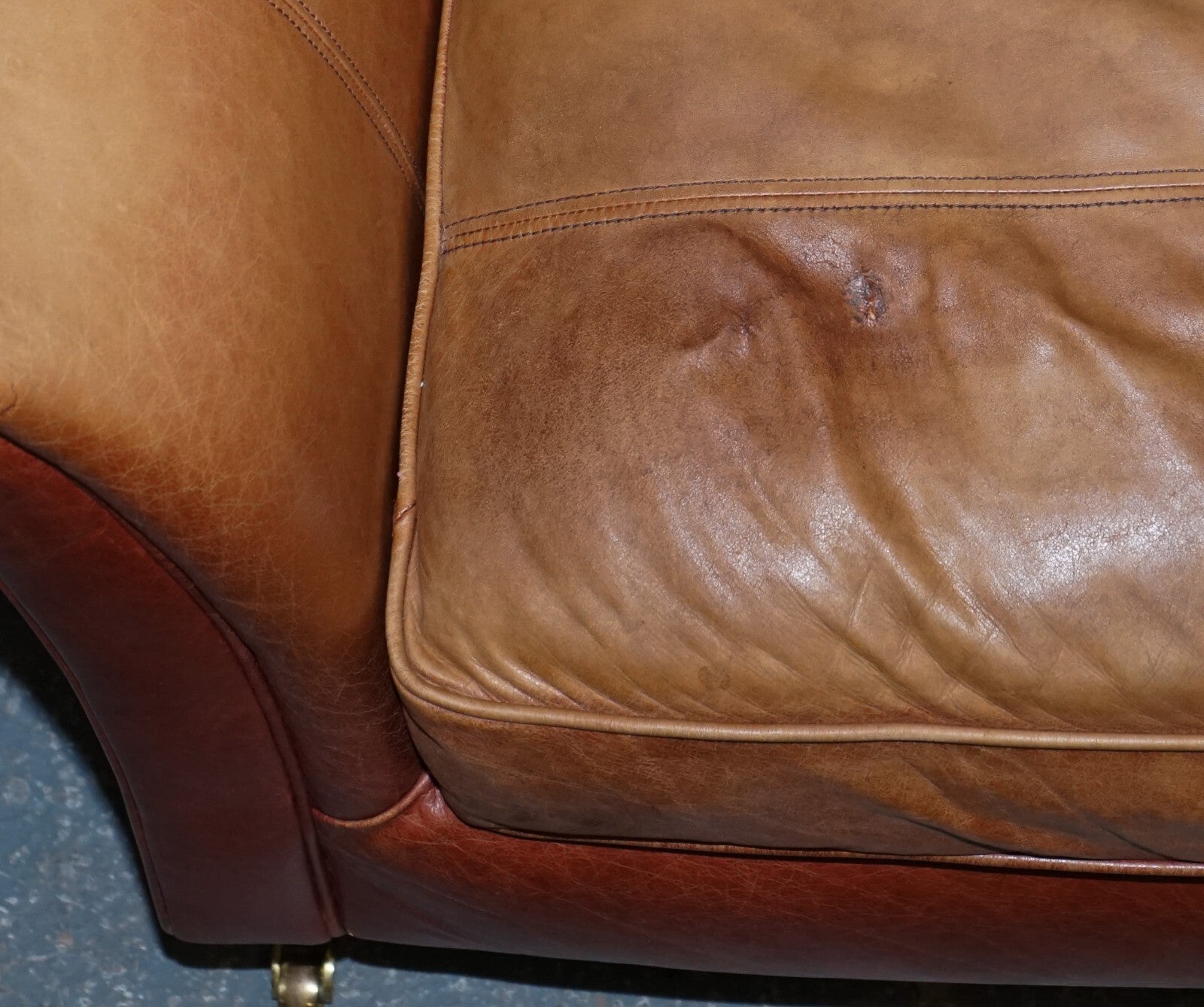 VINTAGE BROWN LEATHER TWO SEATER PARKER KNOLL SOFA
