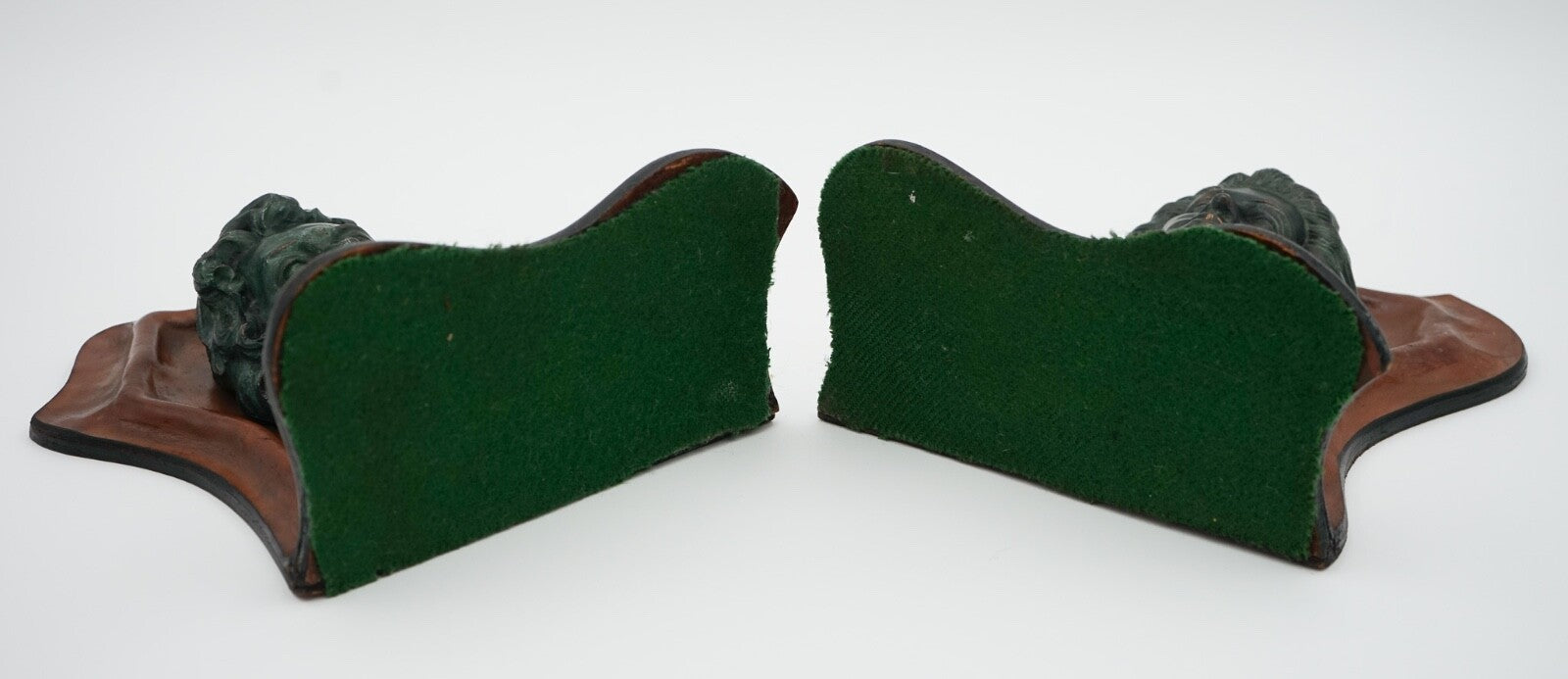 VERY RARE MOZART AND BEETHOVEN LEATHER BOOKENDS WITH LOVELY PATINA