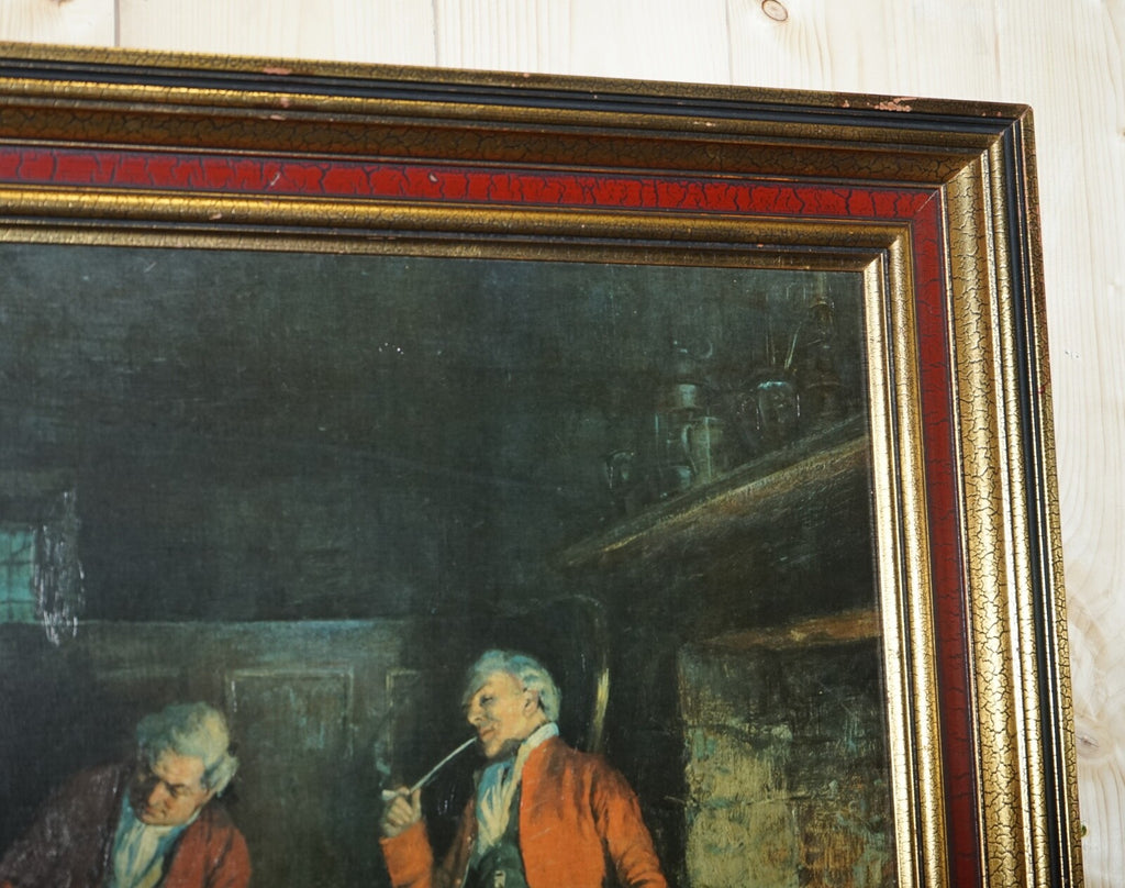 OIL PAINTING IN MANNER OF F.M.  BENNETT ''GREAT CONTENT' RED AND GOLD FRAME